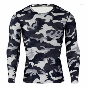 Herren T-Shirts Langarm Laufen Sport und Freizeit Radfahren Camouflage Tights Atmungsaktives schnell trocknendes T-Shirt