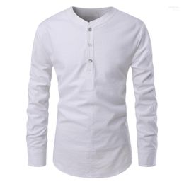 Camisetas para hombres Camisa de manga larga Blusa casual con cuello de botón de color sólido Camisas con cuello en V de otoño e invierno Blusas y chemises Mild22