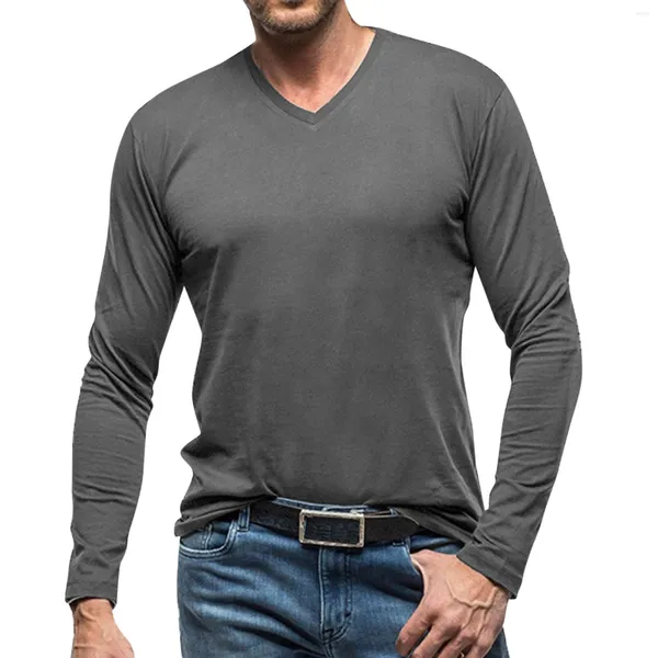 Camisetas para hombres camisetas de manga larga para hombre otoño invierno v camisa de cuello sólido