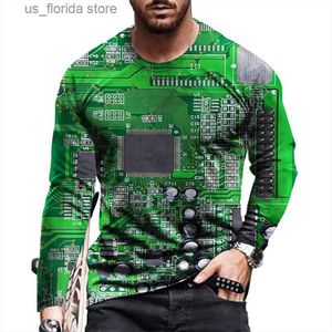 T-shirts voor heren Lange Slve T-shirt Unisex 3D elektronische chip CPU-printen T-shirts voor heren Kleding Mode Strtwear Grappig moederbord Tops Y240321