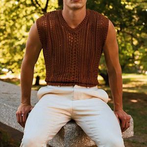 T-shirts masculins en tricot en tricot lâche gilet Nouveau manteau sans manches à manches en maille respirante à fond de mode masculine plus polos de la mode pour hommes plus