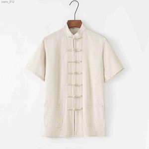 T-shirts masculins Shirt Kung Fu à manches courtes en vrac dans un style arts martiaux chinois traditionnel Homme Tang Coton et lin Tai Chi Suit YQ240415