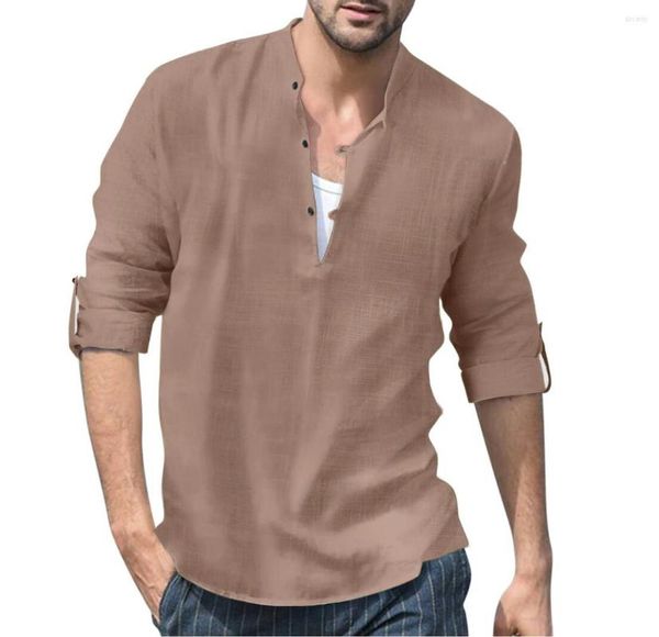 Camisetas para hombre sueltas de Color sólido de manga larga con cuello levantado pulóver playa Otoño Invierno hombres Tops ropa informal