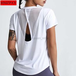 T-shirts pour hommes Costume de yoga ample Blouses à manches courtes pour courir des vêtements à séchage rapide T-shirts sport court Vêtements creux Blouses de fitness femmes 240327