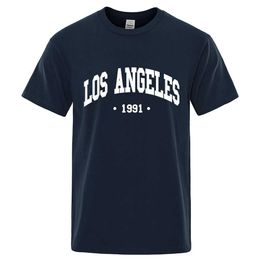 T-shirts voor heren Los Angels 1991 USA CITY Letter Afdrukkleding Men Oversized ademend T-shirt Summer Sweat Luxury T-shirt Katoen Goth T-shirt Y240429