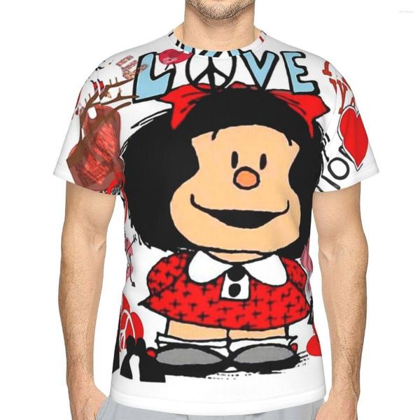 Camisetas de hombre amor y rodeado de corazones cuello redondo camiseta de poliéster Mafalda alegre brillante inteligente chica básica delgada camisa hombres