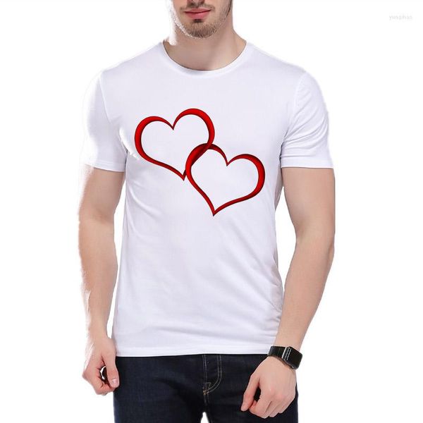 T-shirts pour hommes Love Print T-shirt Heartbeat Men Cute Tee High Quality Soft Summer Tops Fashion Boy Tshirt E6-3