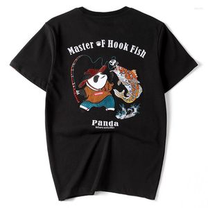 Heren T-shirts Mooie Panda Geborduurd Patroon Mode Losse Korte Mouw Tees Zomer 2023 Hoogwaardig Katoen Ademend Shirt Heren M-4XL