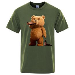T-shirts pour hommes Lovely Ted Bear Drink Beer Poster T-shirt imprimé drôle Hommes Mode Casual Manches courtes Loose Oversize Tee Street Hip Hop Tops 230608