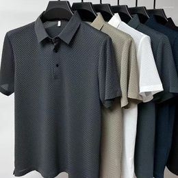 Camisetas para hombres LuckBN Camisa de verano Malla Seda de hielo Camiseta de manga corta Cuello Color sólido Polo Medio hombre Ropa