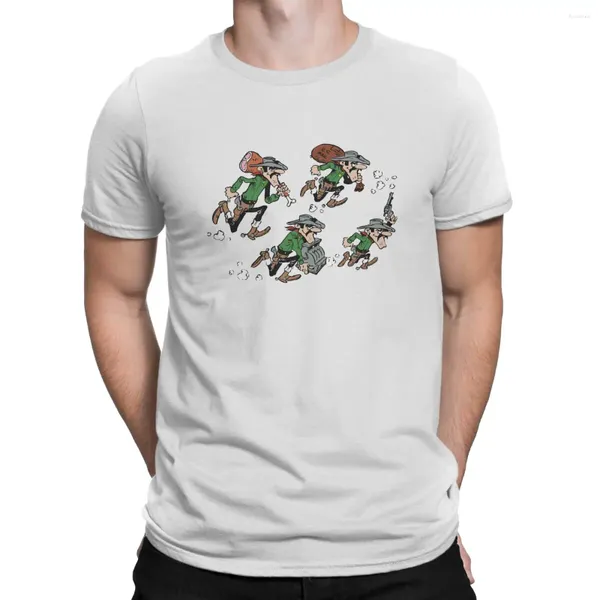 Camisetas para hombre, camiseta del equipo de dibujos animados de Lucky Luke, camisetas Punk de poliéster para hombre, ropa de verano, camiseta Harajuku con cuello redondo