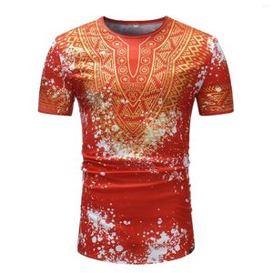 Heren t shirts luclesam heren etnische bronzing gedrukt o-neck t-shirt splash inkt inkt korte mouwen tops zomer Afrikaanse stijl t-shirts voor man