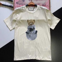 T-shirts voor heren luxueu's ontwerper schattig berenspeelgoed in astronaut kostuum zittend op de maan 3d printen katoen ttops zomer korte mouwen ronde nek mannen t-shir vzv7