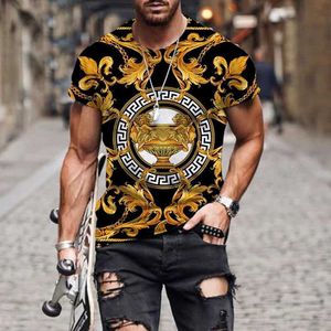T-shirts voor heren luxe barokstijl 3D-geprinte heren T-shirt hoogwaardige polyester ronde nek losmaken PULLOVER T-shirt J240506