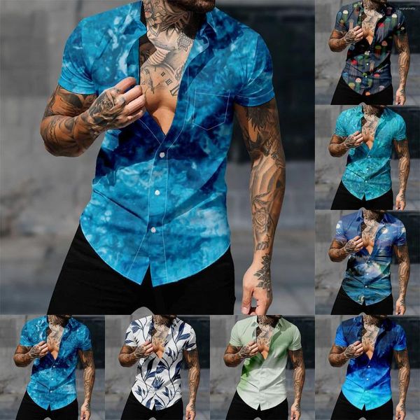 Camisetas para hombres Camisa tropical hawaiana de lujo para hombres Impreso en 3D Blusa de manga corta con degradado Playa Vacaciones Camisa Tops sueltos Tee Homme