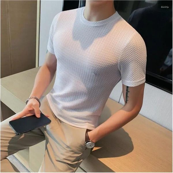 T-shirts pour hommes Chemise de soie de glace de luxe Hommes à manches courtes Slim Casual T-shirt Summer Business Social Tee Col rond Streetwear Tops S-4XL