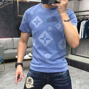 Camisetas para hombre Nueva impresión de lujo Algodón mercerizado con diamantes de imitación Casual para hombre Camisetas delgadas Diseñador de moda Cuello redondo Manga corta Ropa al por mayor Rosa