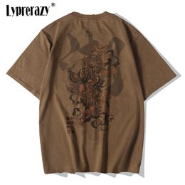 T-shirts pour hommes Lyprerazy chinois Vintage singe roi broderie T-shirt hommes T-shirt hommes Streetwear T-shirt Hip Hop 4XL vêtements marron coton 230309