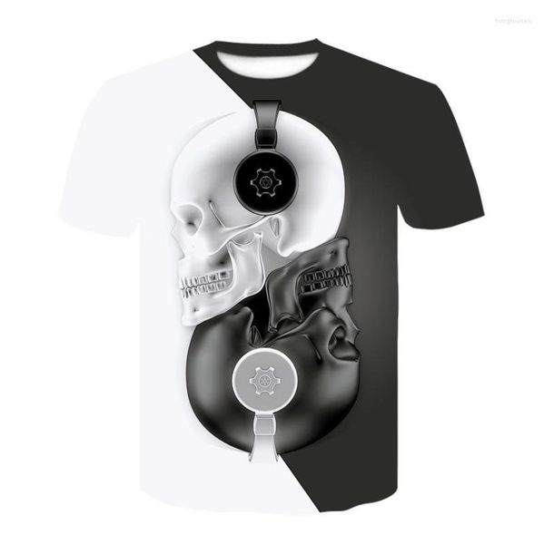 T-shirts pour hommes Lyprerazy musique DJ noir et blanc chemise pour hommes 3D crâne drôle impression t-shirts hanche neutre Harajuku décontracté surdimensionné