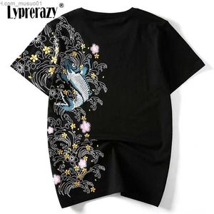 Camisetas para hombres Lyprerazy Retro Japón bordado camiseta Koi Fish Print Tops blancos Tees Verano Harajuku Hombres Hip Hop Camiseta Streetwear T-ShirtL2402