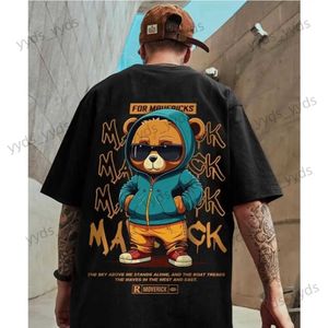 T-shirts voor heren M-8XL 2024 Nieuw Cartoon Pocket Beer bedrukt T-shirt met ronde hals en korte mouwen voor mannen en vrouwen Paar Grote vijf kwart mouwen T T240124