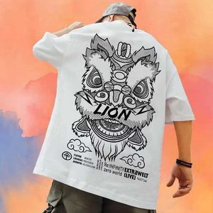 T-shirts masculins m-8xl Tshirt surdimensionné pour hommes du Nouvel An Dance lion t-shirt imprimé avec un cou rond Mentide Mentide Couple de couple S53105