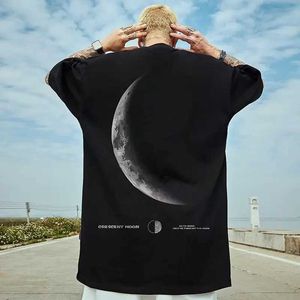 T-shirts masculins M-8xl Summer American Style Creative Back Moon Eclipse Print Unisexe T-shirt à manches courtes Extra Sports T-shirt J240515