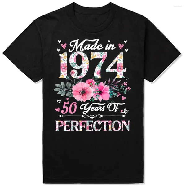 T-shirts pour hommes fabriqués en 1974 Floral 50 ans 50e anniversaire Tee Tops Col rond à manches courtes Mode Tshirt Vêtements Casual Basic T-shirts