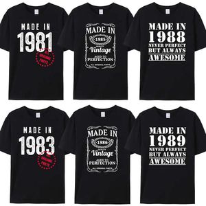 Camisetas para hombres hechas en 1980/1981/1982/1983/1984/1985/1986/1987/1988/1989 Camisa de algodón original Cumpleaños Vintage Boyfriend Gifts T240515