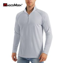 T-shirts hommes MAGCOMSEN UPF 50 T-shirt à manches longues pour hommes Protection contre le soleil UV Randonnée Chemises de pêche Été Séchage rapide 1/4 Pull à fermeture éclair Tops 230203