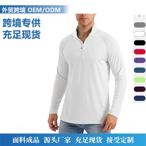 Men's Long sleeved Quick Drying Sports Running Pullover Half Zipper Solid Color Breathable T-shirt 230307