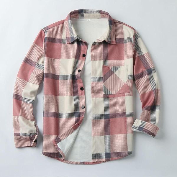 Camisetas para hombre Otoño e invierno Casual Color Plaid Single Pocket Breaste Cálido Grueso Camisa de manga larga Chaqueta