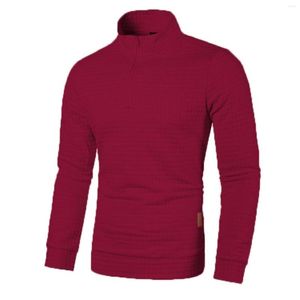 T-shirts pour hommes mâle automne et hiver plaid à manches longues hauts col haut fermeture éclair couleur unie chemise de fond style rétro fitness haut de base