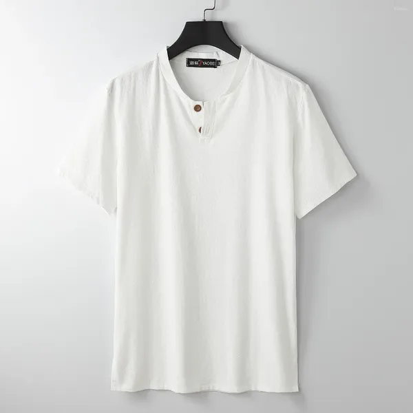Camisetas para hombre, camisa grande con cuello en V, Color sólido, tipo gordo, talla grande, pantalón corto informal, camiseta de manga 7XL 8XL 9XL de lino