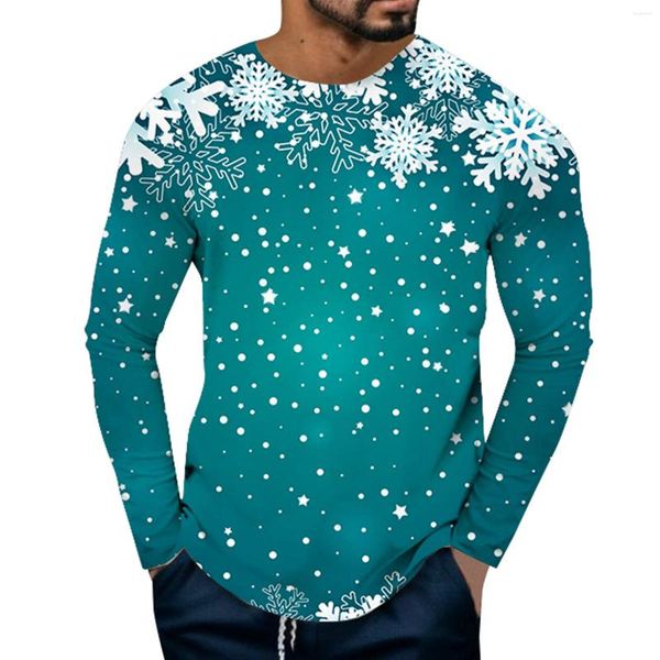 T-shirts pour hommes Chemise à manches longues à thème de Noël pour hommes Tops à la mode Slim Fit Neck Casual Automne Pull Dye Streetwear Tee Respirant