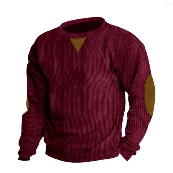 T-shirts masculins mâle en velours côtelé massive de patchwork sweat-shirt à manches longues à manches longues à manches longues