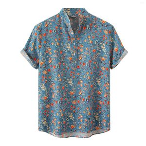 Hommes t-shirts homme été décontracté haut chemise Hawaii imprimé fleuri à manches courtes col rabattu mode