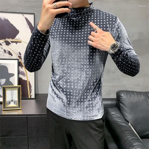 T-shirt à manches longues et col roulé pour homme, haut Slim en velours côtelé, noir, automne 2022