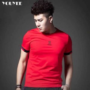 Camisetas para hombre, camiseta para hombre, novedad de verano 2021, superventas, algodón mercerizado, bordado de tendencia, Top informal delgado, ropa roja de alta calidad para hombre, 4XL Z0221