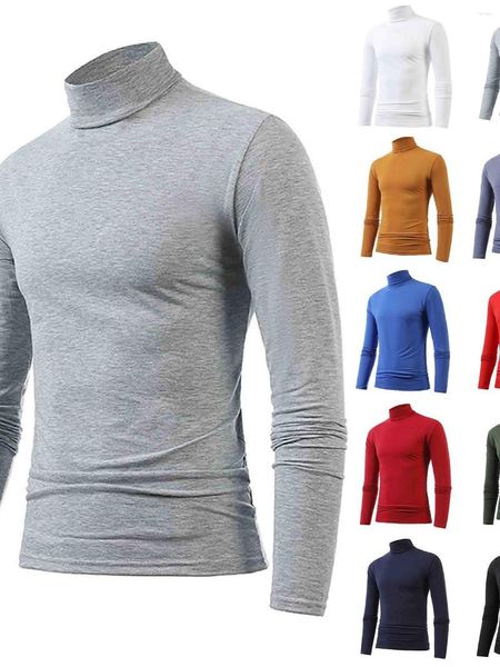 Camisetas para hombre, Camiseta cálida de invierno con cuello alto, ropa interior térmica para hombre, Jersey básico, Camiseta lisa de cuello alto, Camiseta de manga larga, Camiseta