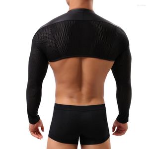 Camisetas para hombre, camisetas negras de malla de piel sintética para hombre, camisetas cortas divertidas para hombre, camisetas sin mangas sexis de manga larga para lucha libre, camiseta interior, ropa gótica