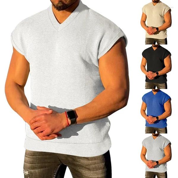 T-shirts masculins homme d'été V-cou tshirt décontracté en forme de jeunesse