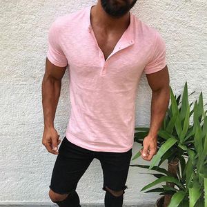 Camisetas para hombre, camiseta para hombre, camisetas informales de manga corta de verano 2022, jersey elegante ajustado con botones, camisetas con cuello en V para hombre, camisetas sólidas 2XL para hombre