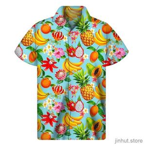 T-shirts voor heren Mango Banaan Banaan Pineapple Grafisch shirt Men 3d Print Fruit Hawaiian Shirts Summer Beach Korte mouw knop Rapel Aloha Blouse