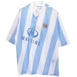 Camisetas para hombre Martine Rose Manga corta Rayas Argentina Blokecore Estilo Azul Blanco Rayas Camiseta asimétrica Jersey