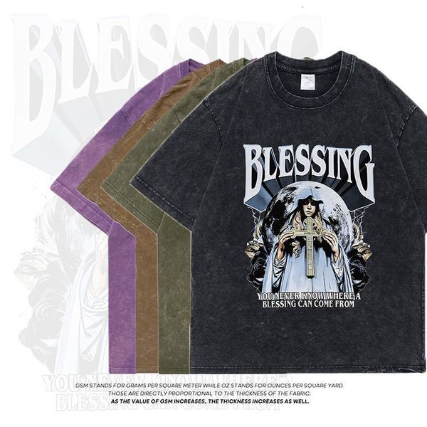 T-shirts pour hommes Mary Blessing T-shirts Vêtements de rue pour hommes T-shirt Tie Dye T-shirt croisé à l'acide Y2K Vêtements pour hommes 230710