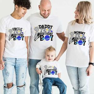 T-shirts voor heren bijpassende familie kledingruimte thema Birthn-feest T-shirt 2024 Grappige Spaceman grafische tops zomer uisex Kids White TS T240506