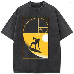 Camisetas para hombre Math Geometry Surfing Camiseta lavada unisex Novedad 230g Algodón Verano O-cuello Camiseta blanqueada Camisetas divertidas e informales sueltas Bleach