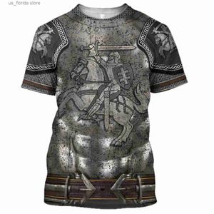 T-shirts pour hommes Medieval Knight Armor Mens T-shirts Tops 3D Imprimé Templar Knight Cosplay Short Slve Shirt O Cou Surdimensionné Cool Strtwear Y240315