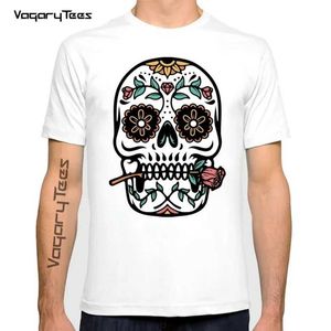 T-shirts voor heren Men 2021 Zomer Fashion Flower Skull Korte Slve Boy T-shirts Top T-shirt Heren Skull Rose Graphic Homme T-shirt Y240509